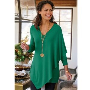 Soft Surroundings Madeline Tunic V Neck Long Sleeve Top Emerald Green Size Large